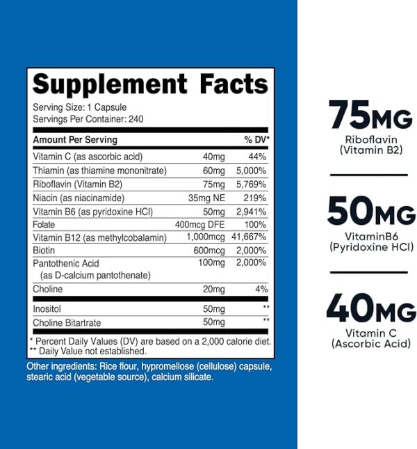 Nutricost High Potency Vitamin B Complex 460mg, 240 Capsules - Image 2